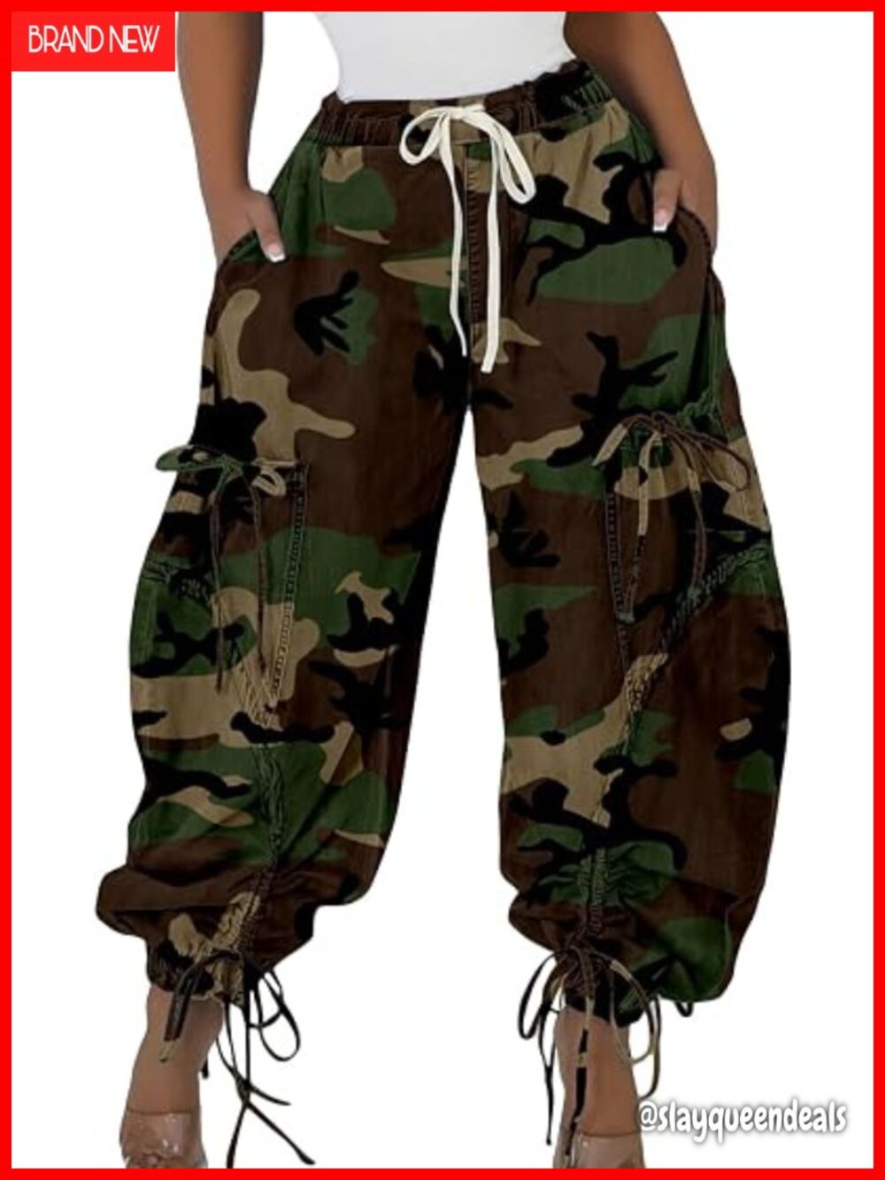 Baggy Cargo Jogger Jeans High Waisted Wide Leg Drawstring Y2K Loose Harem Denim